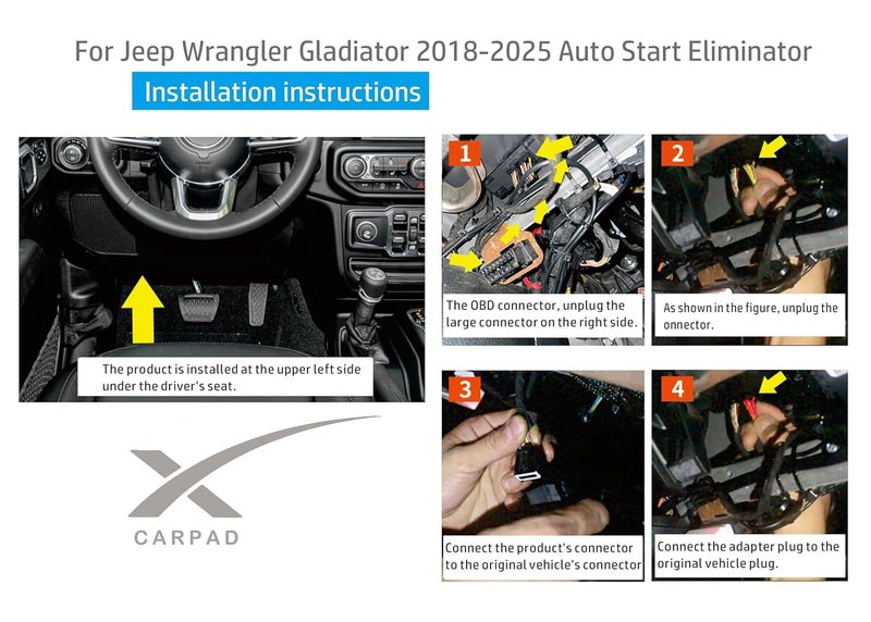 xcarpad Auto Start Stop Eliminator for Jeep Wrangler JL JLU 2018-2025 and Gladiator JT 2020-2025 Upgrade Plug Play Engine System Cable Easy Installation(Not fit 4XE) Car Accessories (Black) - Image 5